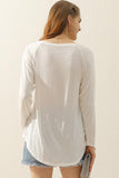 V NECK FLARE FLOUNCE LONG SLEEVE SLUB TUNIC TOP - Doublju
