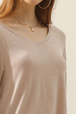 V NECK FLARE FLOUNCE LONG SLEEVE SLUB TUNIC TOP - Doublju