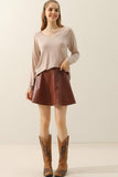 V NECK FLARE FLOUNCE LONG SLEEVE SLUB TUNIC TOP - Doublju