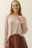 V NECK FLARE FLOUNCE LONG SLEEVE SLUB TUNIC TOP - Doublju