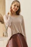 V NECK FLARE FLOUNCE LONG SLEEVE SLUB TUNIC TOP - Doublju