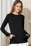 LONG SLEEVE ROUND NECK BASIC TUNIC TOP WITH POCKET