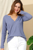 LONG SLEEVE DEEP V NECK TRENDY TUNIC TOP