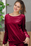 LONG SLEEVE WIDE ROUND NECK VELVET SWEATSHIRT