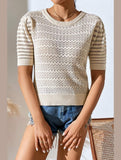 PATTERNED KNIT SHORT SLEEVE CASUAL TOP - Doublju