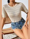 PATTERNED KNIT SHORT SLEEVE CASUAL TOP - Doublju