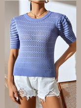 PATTERNED KNIT SHORT SLEEVE CASUAL TOP - Doublju