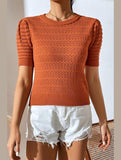 PATTERNED KNIT SHORT SLEEVE CASUAL TOP - Doublju