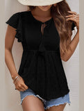 RUFFLED SLEEVE TIE NECK TUNIC TOP - Doublju
