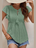 RUFFLED SLEEVE TIE NECK TUNIC TOP - Doublju
