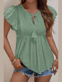 RUFFLED SLEEVE TIE NECK TUNIC TOP - Doublju