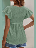 RUFFLED SLEEVE TIE NECK TUNIC TOP - Doublju