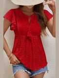 RUFFLED SLEEVE TIE NECK TUNIC TOP - Doublju