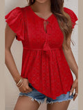 RUFFLED SLEEVE TIE NECK TUNIC TOP - Doublju