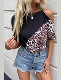 LEOPARD ONE HOLE SHOULDER TEE - Doublju
