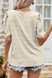 PUFF SLEEVE DEEP NECK CASUAL TOP - Doublju