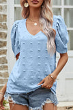 PUFF SLEEVE DEEP NECK CASUAL TOP - Doublju