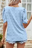 PUFF SLEEVE DEEP NECK CASUAL TOP - Doublju