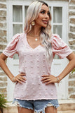 PUFF SLEEVE DEEP NECK CASUAL TOP - Doublju