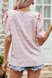 PUFF SLEEVE DEEP NECK CASUAL TOP - Doublju