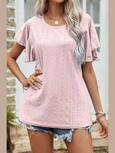 LEAF SLEEVE HOLLOW CASUAL TOP - Doublju