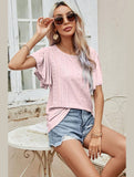 LEAF SLEEVE HOLLOW CASUAL TOP - Doublju