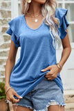 RUFFLED SHORT SLEEVE CASUAL TUNIC TOP - Doublju