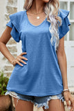 RUFFLED SHORT SLEEVE CASUAL TUNIC TOP - Doublju