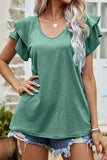 RUFFLED SHORT SLEEVE CASUAL TUNIC TOP - Doublju