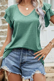 RUFFLED SHORT SLEEVE CASUAL TUNIC TOP - Doublju