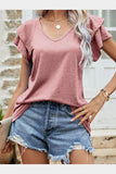 RUFFLED SHORT SLEEVE CASUAL TUNIC TOP - Doublju