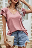 RUFFLED SHORT SLEEVE CASUAL TUNIC TOP - Doublju