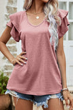 RUFFLED SHORT SLEEVE CASUAL TUNIC TOP - Doublju