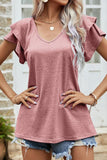 RUFFLED SHORT SLEEVE CASUAL TUNIC TOP - Doublju
