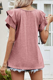 RUFFLED SHORT SLEEVE CASUAL TUNIC TOP - Doublju