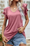 RUFFLED SHORT SLEEVE CASUAL TUNIC TOP - Doublju