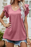 RUFFLED SHORT SLEEVE CASUAL TUNIC TOP - Doublju