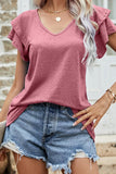 RUFFLED SHORT SLEEVE CASUAL TUNIC TOP - Doublju