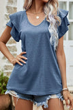 RUFFLED SHORT SLEEVE CASUAL TUNIC TOP - Doublju