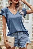 RUFFLED SHORT SLEEVE CASUAL TUNIC TOP - Doublju