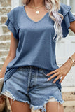 RUFFLED SHORT SLEEVE CASUAL TUNIC TOP - Doublju