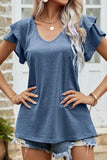 RUFFLED SHORT SLEEVE CASUAL TUNIC TOP - Doublju