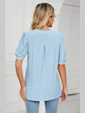 PUNCHING LACE V NECK PUFF SHORT SLEEVE BLOUSE - Doublju