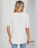 PUNCHING LACE V NECK PUFF SHORT SLEEVE BLOUSE - Doublju