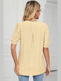 PUNCHING LACE V NECK PUFF SHORT SLEEVE BLOUSE - Doublju