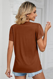 GOLD LACE V NECK RUFFLE SHORT SLEEVE TOP - Doublju