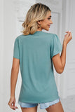 GOLD LACE V NECK RUFFLE SHORT SLEEVE TOP - Doublju