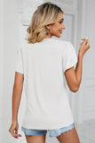 GOLD LACE V NECK RUFFLE SHORT SLEEVE TOP - Doublju
