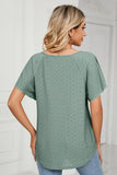 V NECK PUNCHING LACE UP RUFFLE LOOSE TOP - Doublju