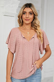 V NECK PUNCHING LACE UP RUFFLE LOOSE TOP - Doublju